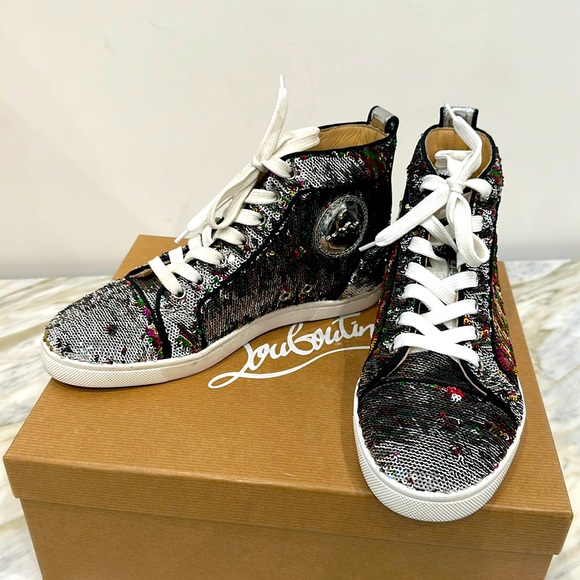 CHRISTIAN LOUBOUTIN BIP BIP WOMAN ORLATO FLAT PAILLETTES SILVER/MULTI 36 6 - Picture 1 of 7